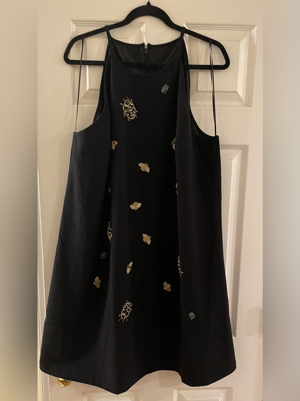 Victoria Beckham for Target Black Mini Dress with Gold & Green Bug Embellishment